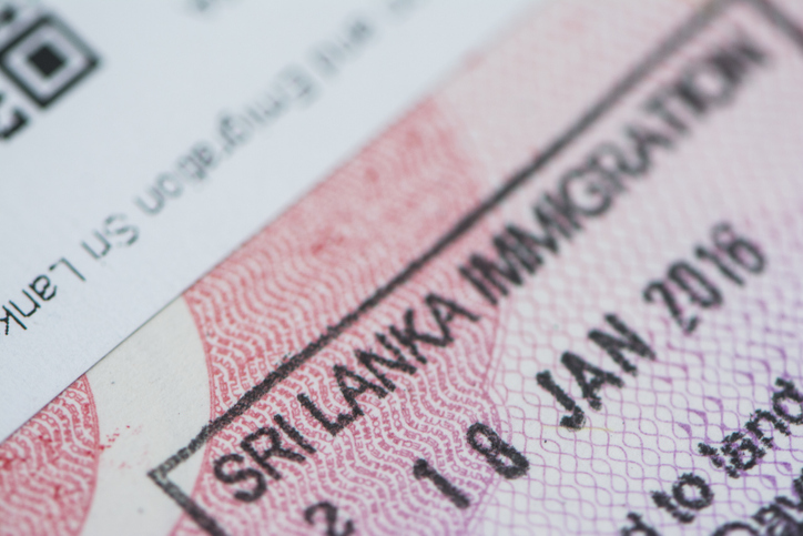 Close up of Sri Lanka Immigration stamp on passport.