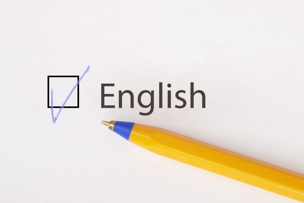 A pen right below the word "English" and a checkbox ticked.